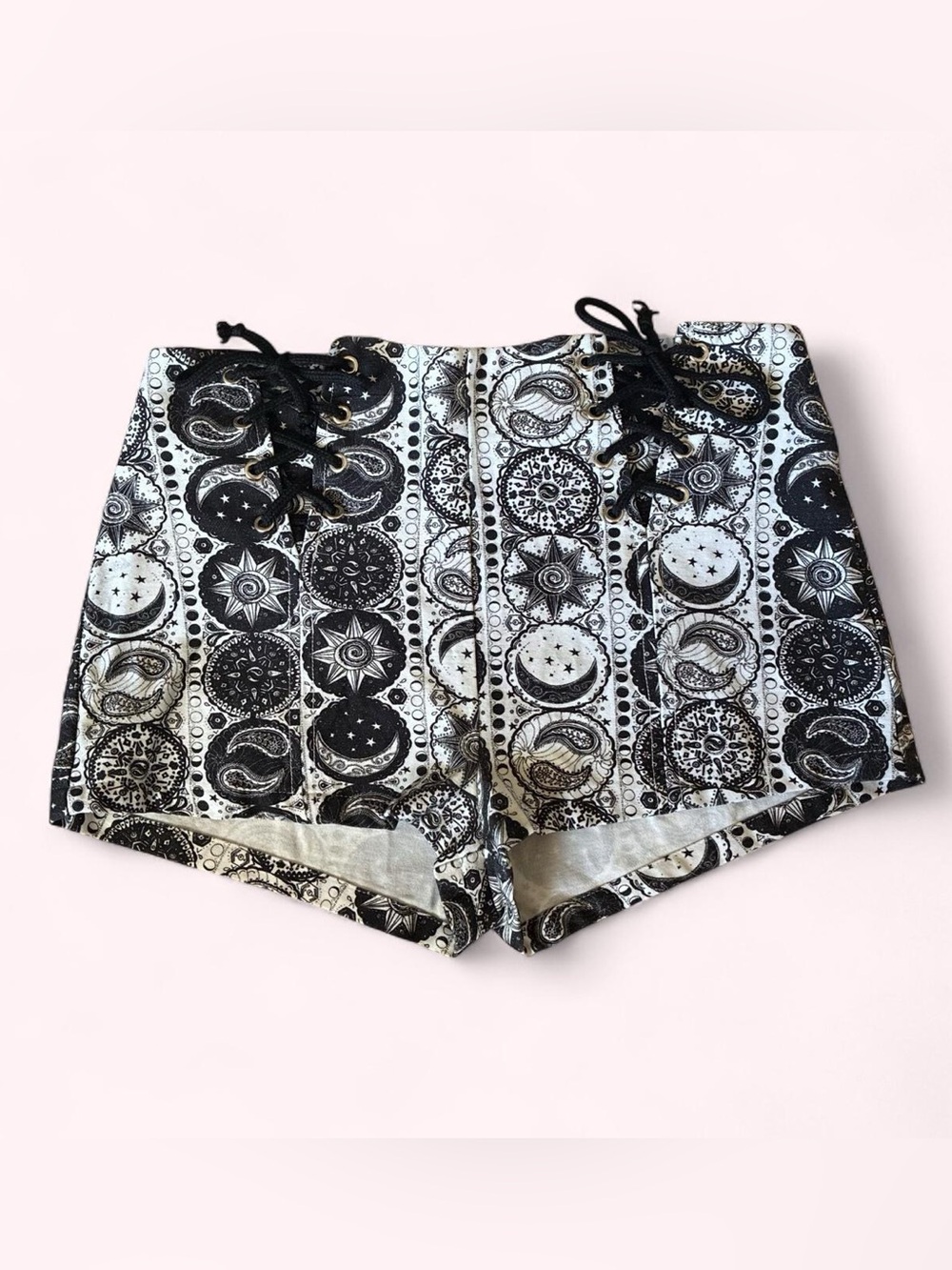 MINKPINK Deep Navy & White Lace-Up Celestial Patterned Shorts